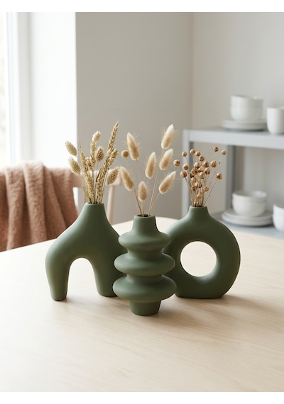 Kaveld Trio Forma El Yapımı 3'lü Dekoratif Vazo Seti, Kemer + Yığma Halka + Donut Form Mermer Tozu & Beton Minimalist Kuru Çiçek Vazosu Yaprak Yeşili Kaveld Trio Forma El Yapımı 3'lü Dekoratif Vazo Seti, Kemer + Yığma Halka + Donut Form Mermer Tozu & Beton Minimalist Kuru Çiçek Vazosu Yaprak Yeşili