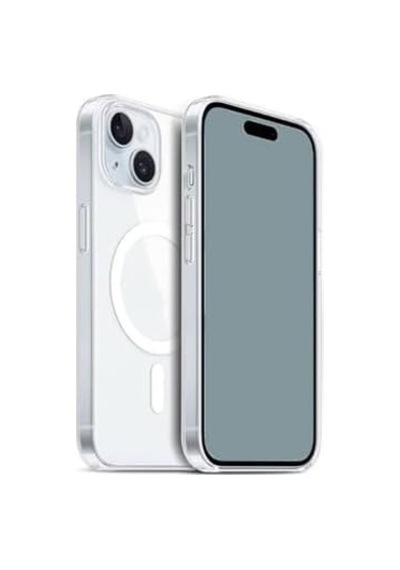 Apple İçin Uyumlu İphone 15 Plus Kılıf M-safe Şarj Özellikli Şeffaf Sert Pc Zore Embos Kapak Renksiz 50 x 22