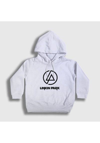 Presmono Unisex Çocuk Logo Linkin Park Kapüşonlu Sweatshirt Beyaz