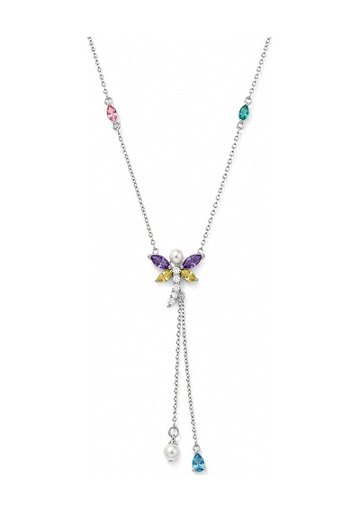 Pearl Collection Elowen İnci Ve Renkli Zirkon Taşlı Çelik Kolye Gümüş Gümüş