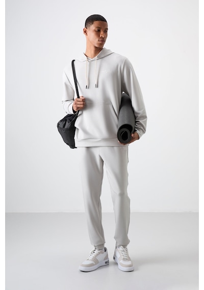 Tommy Life Taş Pamuklu Kalın Yumuşak Dokulu Comfort Fit Nakışlı Erkek Eşofman Takım - 85255 Taş Rengi Taş