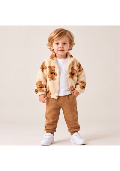 Maxx Kelın Erkek Bebek Ayıcık Desenli Peluş Fermuarlı Mont Ve Pantolon 2'li Takım 9-12-18 Ay Ekru Maxx Kelın Erkek Bebek Ayıcık Desenli Peluş Fermuarlı Mont Ve Pantolon 2'li Takım 9-12-18 Ay Ekru