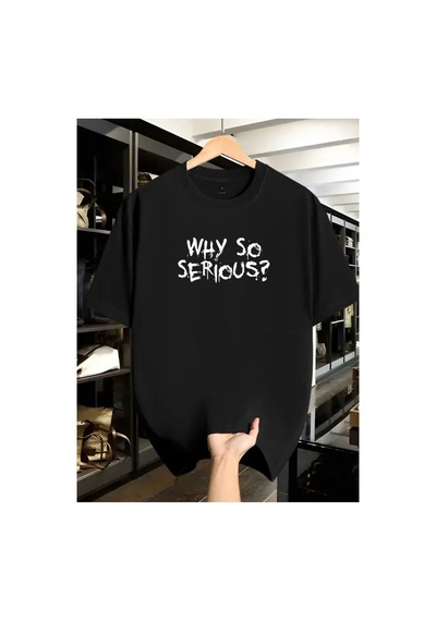 Medinenur Why So Serıous Yazı Detaylı Basic T-shirt Siyah