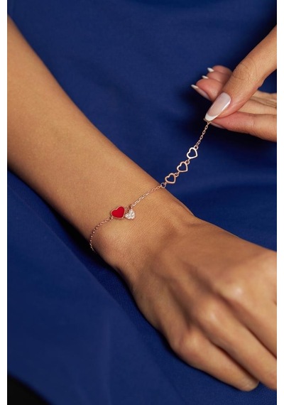 Roza Silver Zirkon Taşlı Mineli Rose Kalp Minimal Gümüş Bileklik