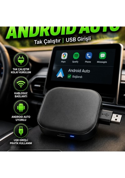 Kablosuz Android Auto Adaptörü Usb Tak Çalıştır Bluetooth 5.0 5.8ghz Wifi Destekli