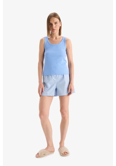 Defacto Regular Fit Yuvarlak Yaka Kolsuz Ribana Pijama Üstü-fall İn Love F0110ax25smbe747 Mavi
