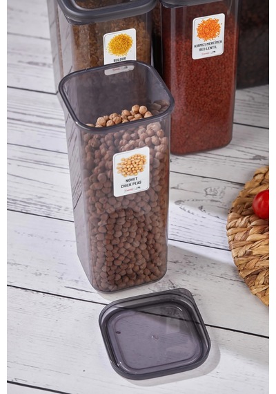 6'lı 12 Parça 1700 Ml Hava Geçirmez Kapaklı Saklama Kabı Seti Erzak Bakliyat Kabı Mutfak Düzenleyici Gri - 750295957 Gri