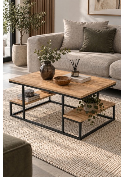 Sulorahome Raflı Orta Sehpa Çam Desenli 90x60 Cm Atlantik Çam