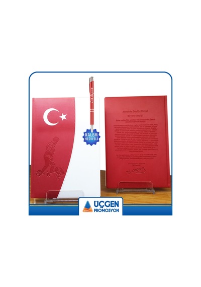 Atatürklü Kişiye Özel Gençliğe Hitabe Baskılı Kalem Beyaz - Kırmızı