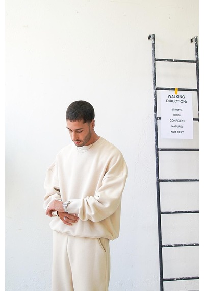 Krem Cozy Basic Oversize Sweat Krem