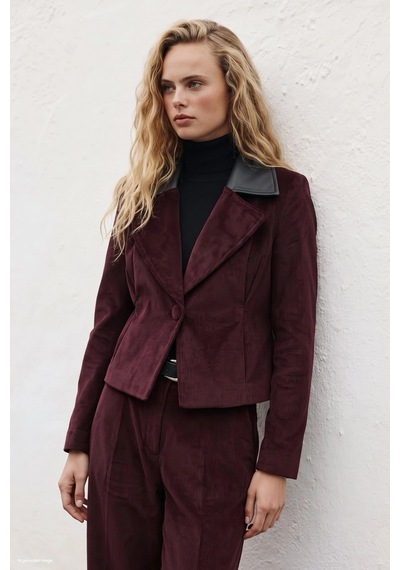Sateen Bedene Oturan Kadife Ceket Bordo