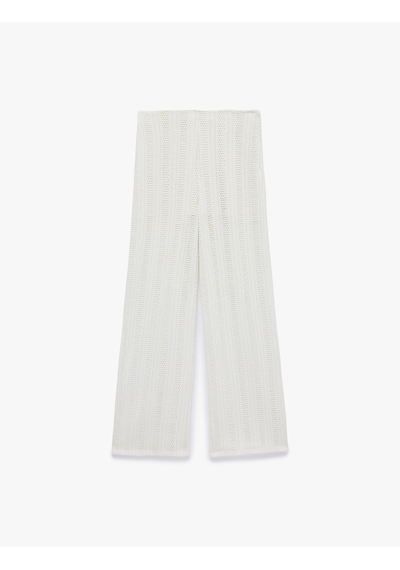 Koton Koton X Şahika Ercümen - Slim Fit Düz Bol Paça Kroşe File Pantolon Ekru 6sak40115ek