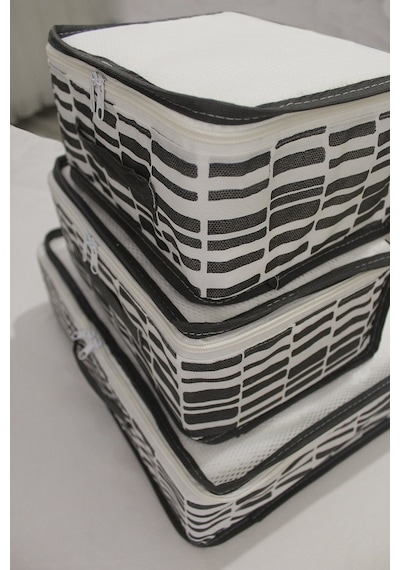 Adarya Home Zebra Desen Valiz Düzenleyici Bavul İçi Organizer Set 6'lı Beyaz