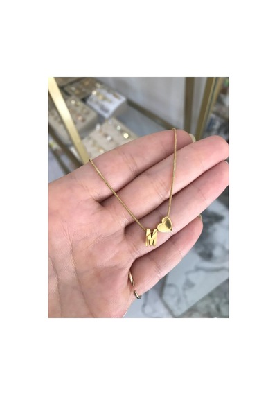 M Harfli Minimalist Kalp Kolye Altın