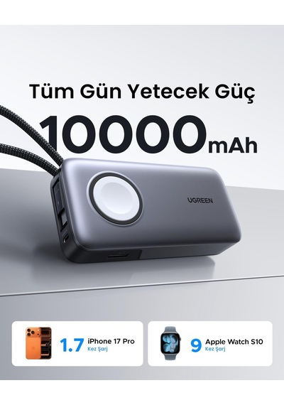 Nexode 10000mah 30w Manyetik Kablosuz Powerbank Apple Watch Şarjlı 5w Gri