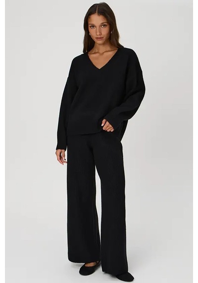 Madmext Siyah V Yaka Oversize Kadın Triko Kazak Mg2149-siyah Siyah