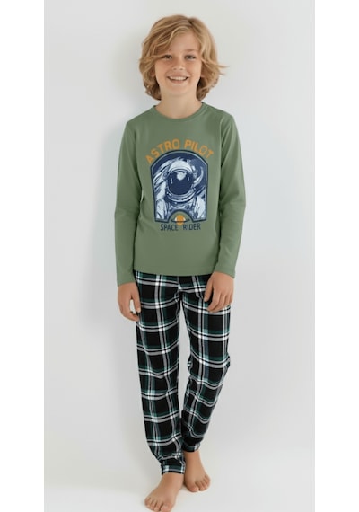 Vitmo Erkek Çocuk Uzun Kollu %100 Pamuklu Pijama Takımı Astro Pilot Yeşil