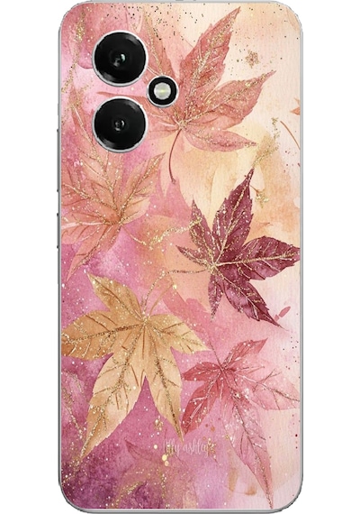 Honor 400 Uyumlu Pembe Ve Bordo Tonlu Yaprak Baskılı Silikon Kılıf Renkli