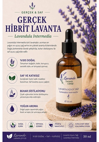 Lavande Lavanta Çiftliği Lavanta Yağı L. İntermedia Cam Damlalıklı 50 ML