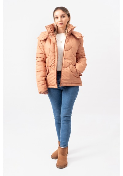 Acw Fashion Bulut Desenli Oversize Çıkarılabilir Kapüşonlu Modern Kadın Mont Lacivert