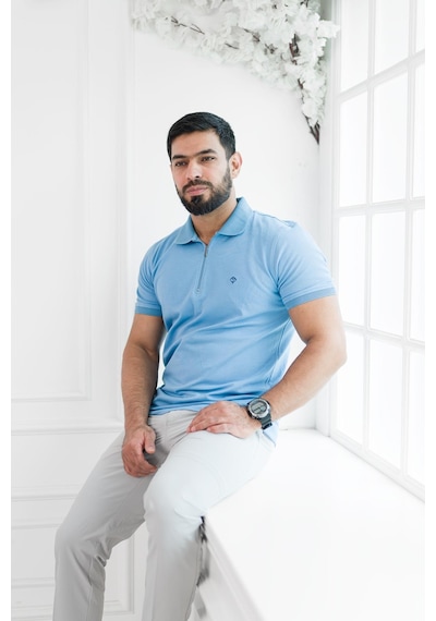 Paul Martin Fermuarlı Polo Yaka Regular Fit T-Shirt Buz Mavisi