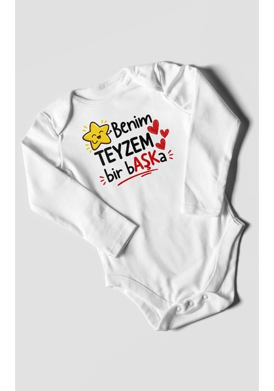 Morivokids Benim Teyzem Bir Başka Uzun Kollu Çıtçıtlı Bebek Body Beyaz