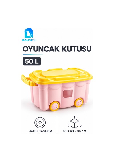 Tekerlekli Oyuncak Kutusu 50 L Kapaklı Plastik Çocuk Odası Düzenleyici Çok Renkli