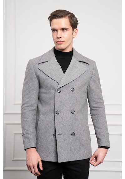 Morven Erkek Gri Yünlü Kruvaze Dynamic Fit Sivri Yaka Kaban 25ks016016100 Gri Gri