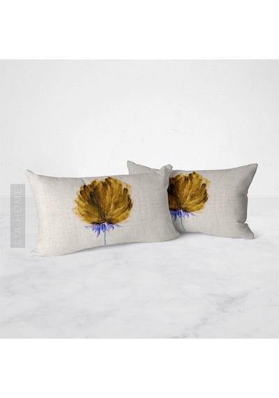 Çiçek Desenli Hardal Renk Çift Taraflı Dekoratif 2'li Yastık Kılıfı Seti 32 x 55 CM - Hardal