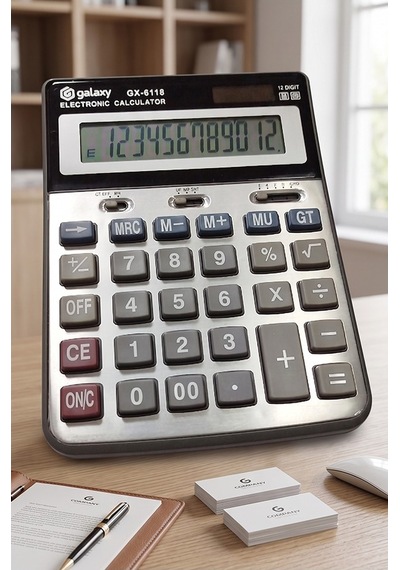 Hesap Makinesi Siyah 14x19 Cm 1 Adet Galaxy Gx-6118 12 Haneli Orta Boy Okul Ofis Büro Masaüstü Hesap Makinası