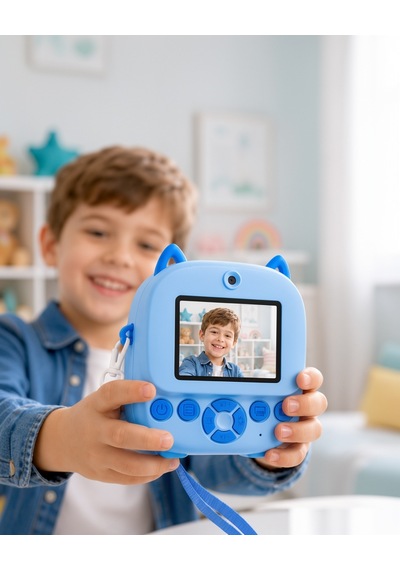 Çocuk Fotoğraf Makinesi Mürekkepsiz Termal Baskı Kedi Figürü