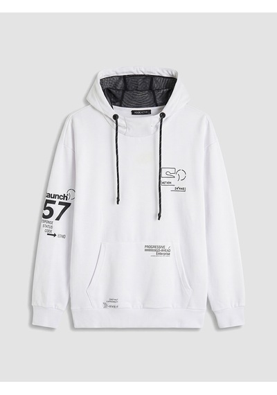 Lcw Eco Beyaz Baskılı Erkek Hoodie