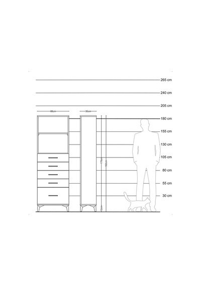 Arges Dolap 2 Raflı 5 Çekmeceli 88x30x182 Çam-çam Çam