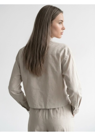 Long Crop Kadın Gömlek U.kol Light Beige