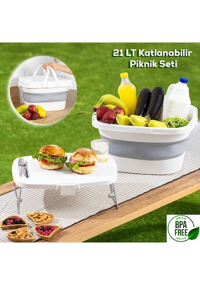 Porsima 07-1304 Katlanır Piknik Sepeti Masalı 21 L Beyaz