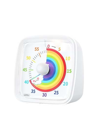 Yunbaoit Gece Işıklı Beyaz Renkli Timer Gökkuşağı Tasarımlı 60 Dakikalık Mekanik Mutfak Ve Çocuk Zamanlayıcı Çok Renkli