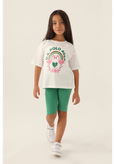 U.S. Polo Assn. U.s. Polo Assn Lisanslı Rainbow Krem Kız Çocuk Bermuda Takım 5274-43171 Krem