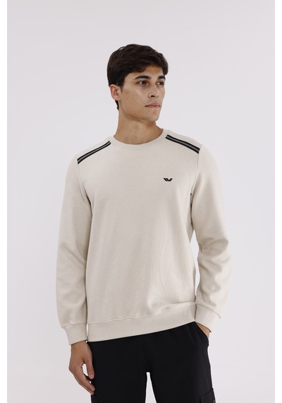 Rowinger Selanik Kumaş Yapılı Esnek Manşetli Konforlu Rahat Kesim Sweatshirt Beıge