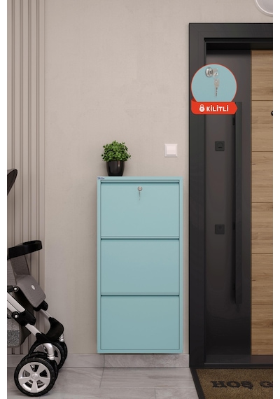 Ceha Kilitli 3'lü Metal Ayakkabılık - Okyanus Mavisi/ocean K.AYK-3/M5617/KL Pembe