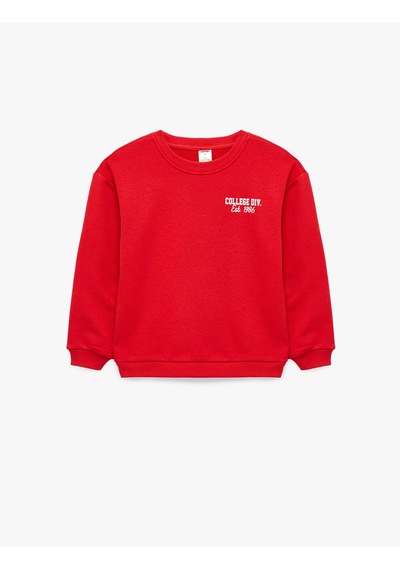 Koton Pamuklu Uzun Kollu Bisiklet Yaka Baskılı Sweatshirt Kırmızı 7wmb10059tk