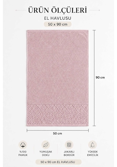El Yüz Havlusu 50x90 Cm %100 Pamuk Kısmi Kadife Quadro Pembe Diğer