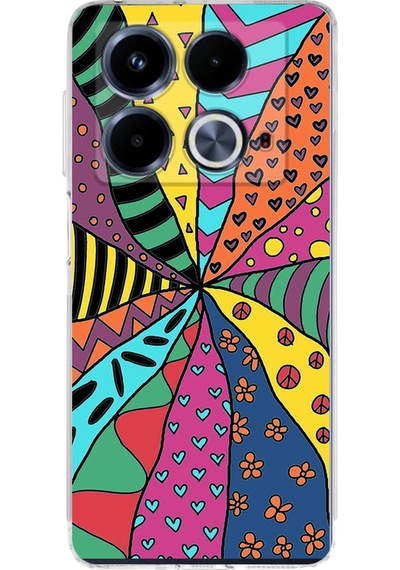 İnfinix Note 40 İle Uyumlu Retro Color 4 Baskılı Kamera Korumalı Şeffaf Kılıf Şeffaf