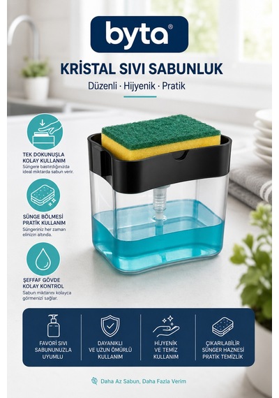 Kristal Sıvı Sabunluk Sünger Hazneli Bulaşık Sabun Dispenseri Şeffaf Mutfak Organizeri Diğer