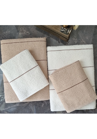 Sahara 50 x 85 ve 70 x140 CM 4'lü Banyo Havlu Set Bej - Krem