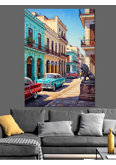 Ahşap Tablo Küba Sokakları Vintage Araba