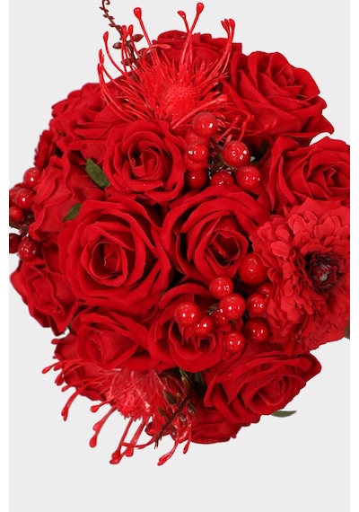 Yapay Çiçek Deposu Beyaz Lüks Vazoda Kadife Gül Gerbera Tanzimi 30 Cm
