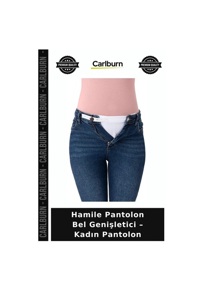 Carlburn Premium Hamile Pantolon Bel Genişletici Kadın Pantolon Pratik Aparat Giyim Gereci Beyaz Detay