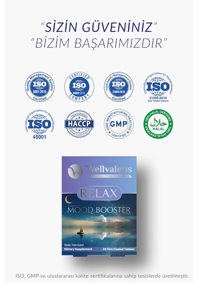 Wellvalens Relax Alıç Passiflora Valerian Bitkisel Gıda Takviyesi 30 Tablet