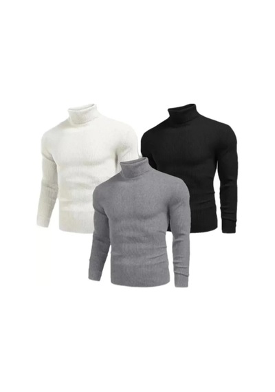 Valensdesign 3 Adet Unisex Kaşkorse Boğazlı Full Likralı Fitilli Body Kazak Çok Renkli
