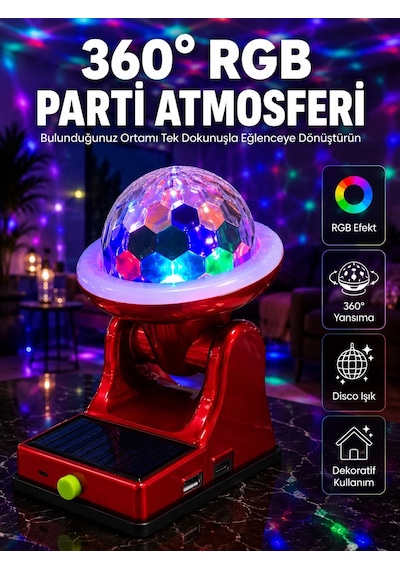 360 Rgb Led Disco Işığı Ayarlanabilir Başlıklı Güneş Enerjili Projektör Lamba Najmaddin